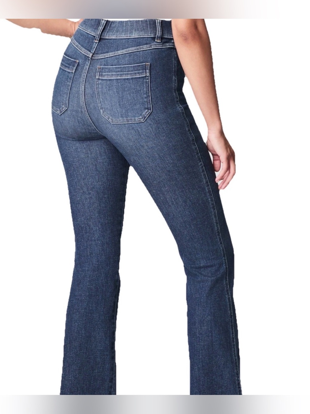 Spanx High Rise Pull-On Blue Denim Flare Jeans With Patch Pockets XL-Tall